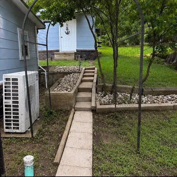 The same walk and steps after washing, the concrete pale and even