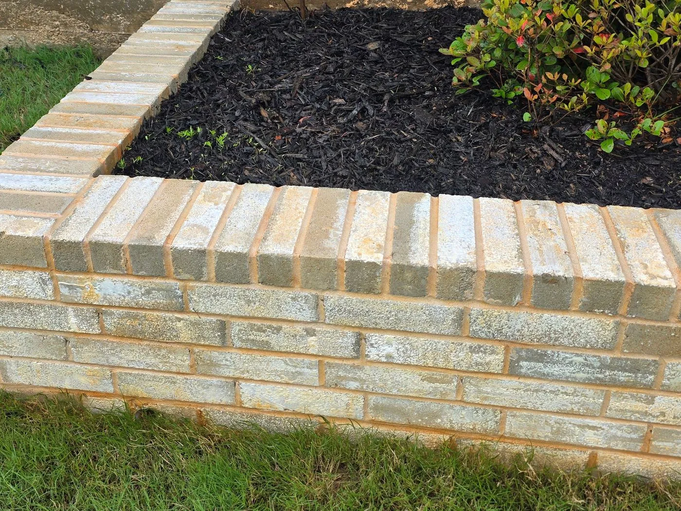 After pressure washing: Brick planter edging